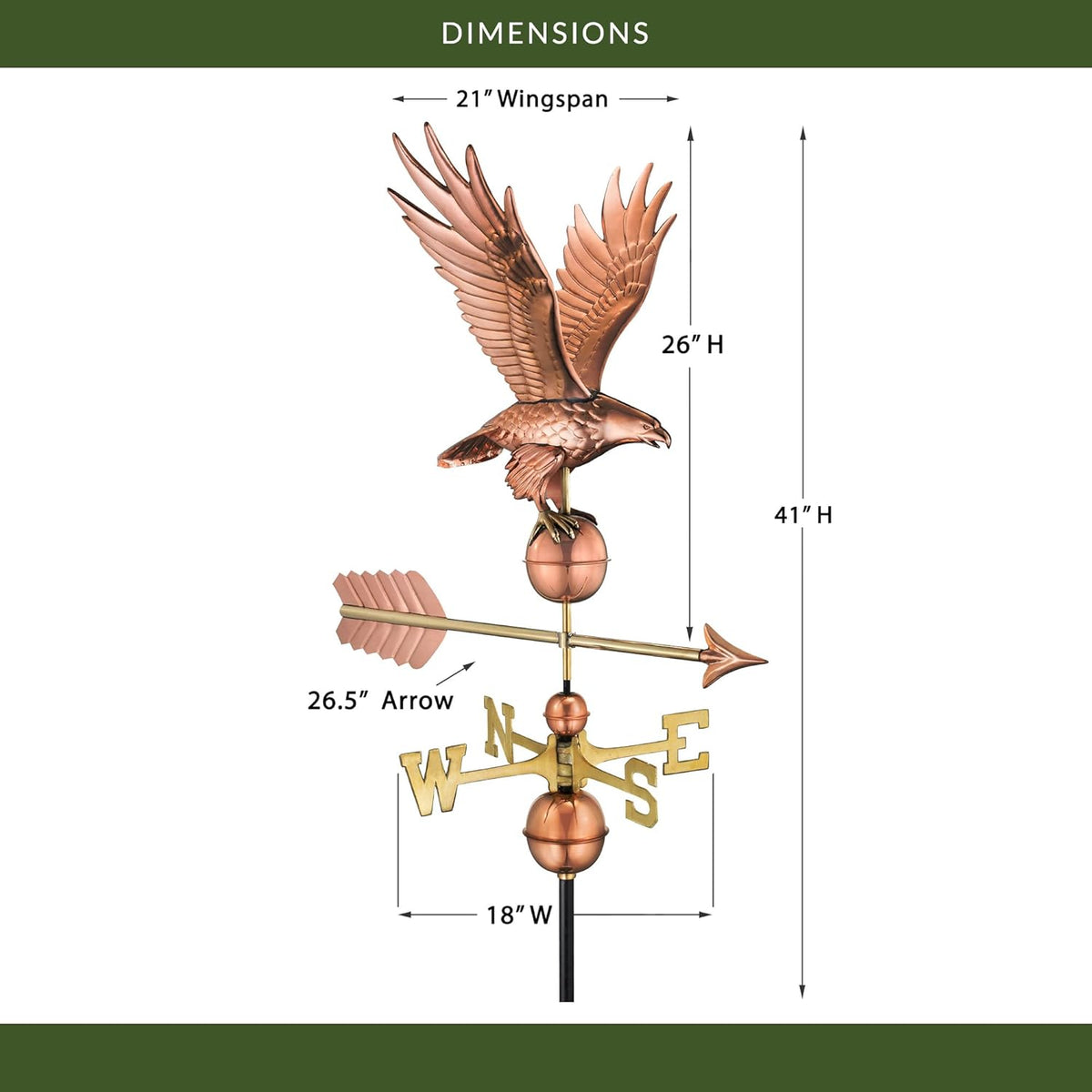 Good Directions Polished Copper Eagle Weathervane – Decorative Rooftop Accent for Barns, Homes