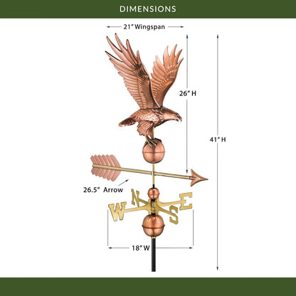 Good Directions Polished Copper Eagle Weathervane – Decorative Rooftop Accent for Barns, Homes
