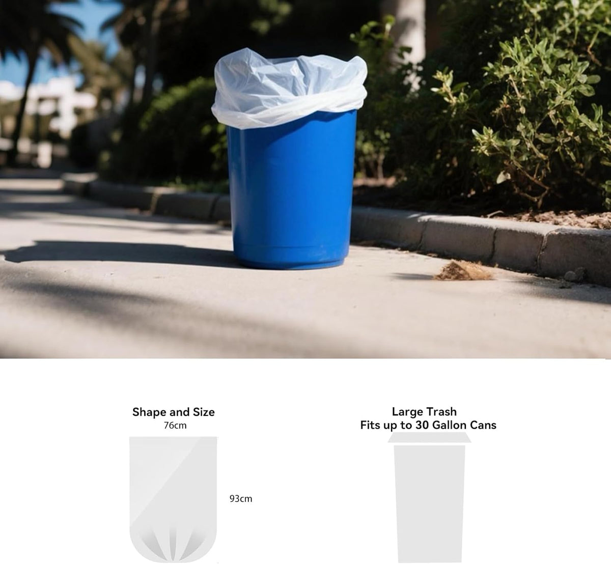 30 Ggallon Trash Bags, Pack of 10 Large Trash Bags Garbage Bag, 76x93.8cm,33.5g/pc, Unscented, White