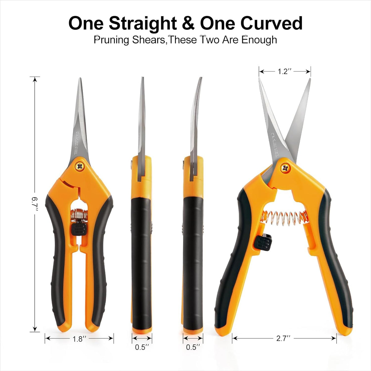 2 Pack Pruning Shears, 6.5” Gardening Scissors with Sharp Stainless Steel Blades and Comfort Grip