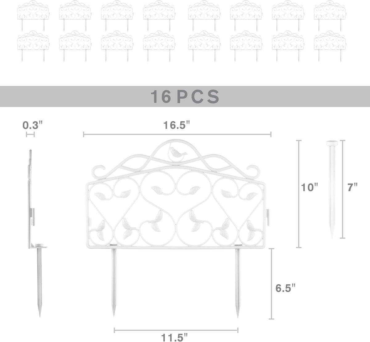 Evelyne Decorative Garden Border Edging: Faux Wrought Iron Leaf & Bird Design