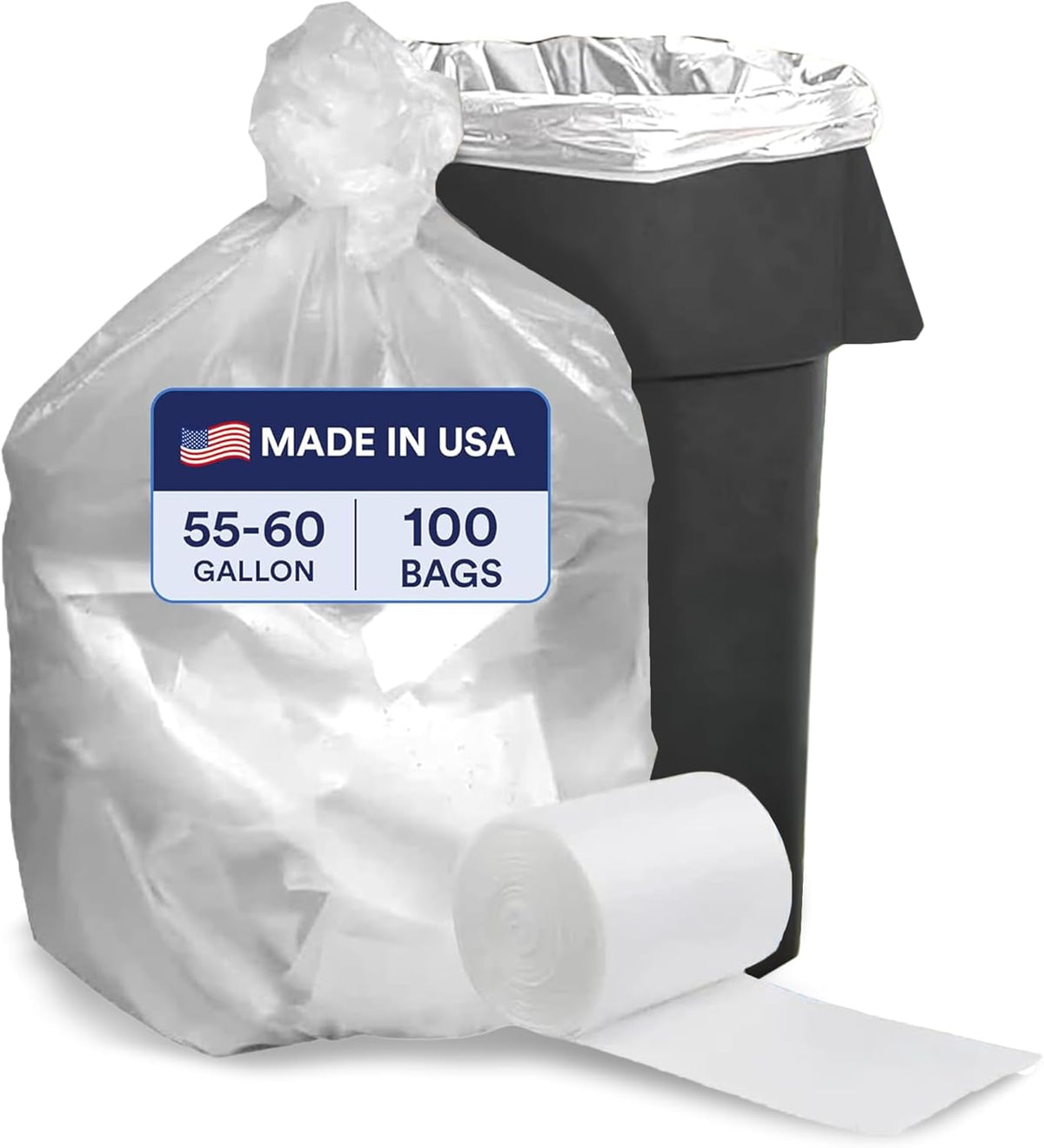 Plasticplace 55-60 Gallon Trash Bags, Heavy Duty Black Garbage Bags, 100 Count for Lawn, Yard, and