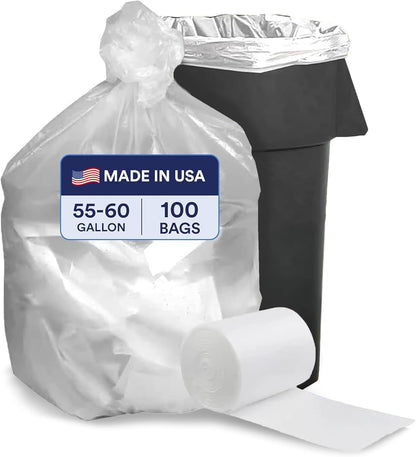 Plasticplace 55-60 Gallon Trash Bags, Heavy Duty Black Garbage Bags, 100 Count for Lawn, Yard, and