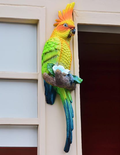 Coolboy Parrot Figurine - Outdoor Resin Bird Decoration, Flapping Macaw Bird Tropical Decor Wall