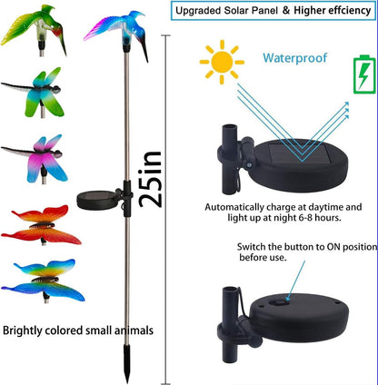 EiGreen 6 Pack Solar Garden Stake Lights Outdoor, Yard Figurine Stake Light, Flower Hummingbird