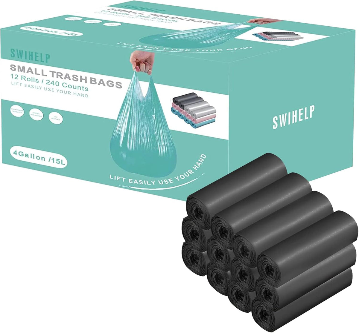 Small Trash Bags 240 Count Garbage Bags SWIHELP Waste Basket Liners for Bathroom, Kitchen,Bedroom