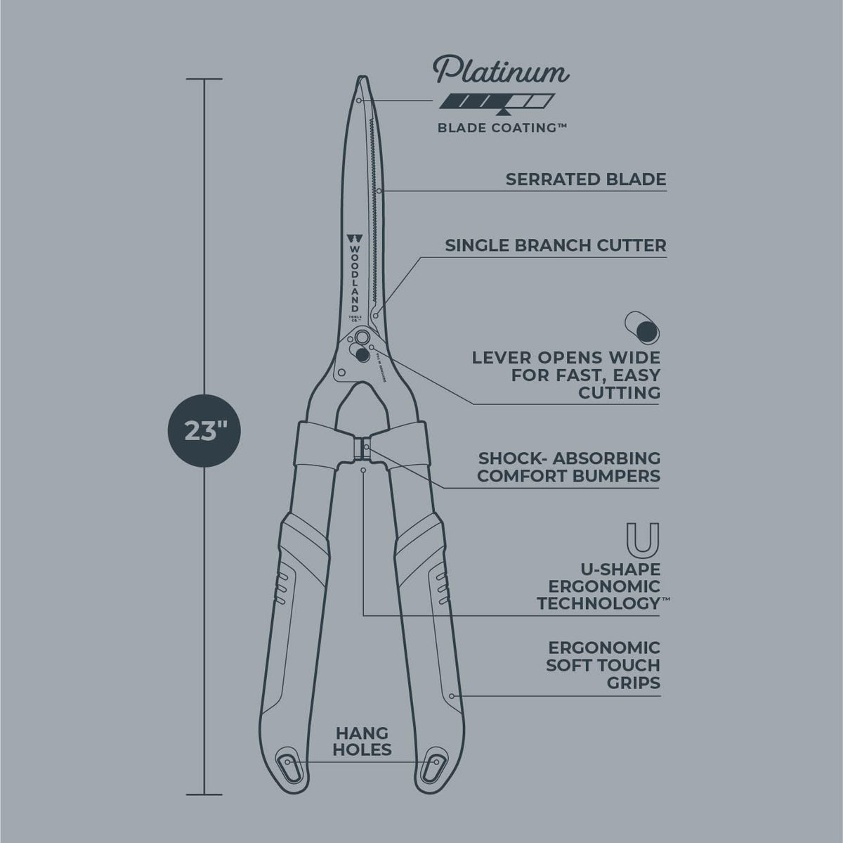 Woodland Tools Heavy Duty Hedge Shears, 25 Inch Manual Hedge Clippers with 10 Inch Lever-Assist