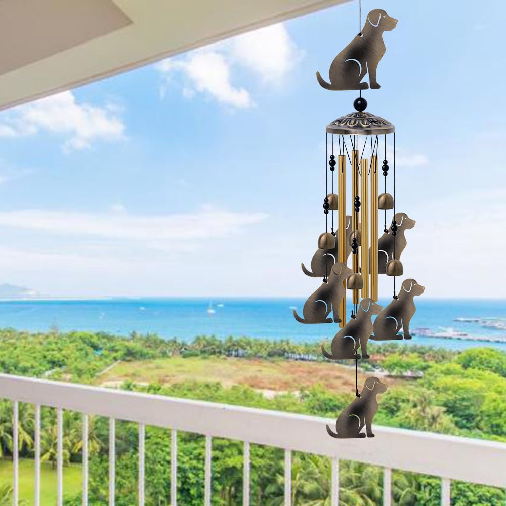 Garden Dog Wind Chimes Outdoor Indoor Decor - with 4 Tubes 7 Dogs Wind Chime, Mobile Romantic Dogs