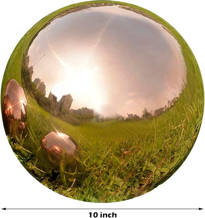 Nerien 10inch Gazing Ball, Stainless Steel Garden Mirror Globe, Polished Ornament Sphere, Hollow