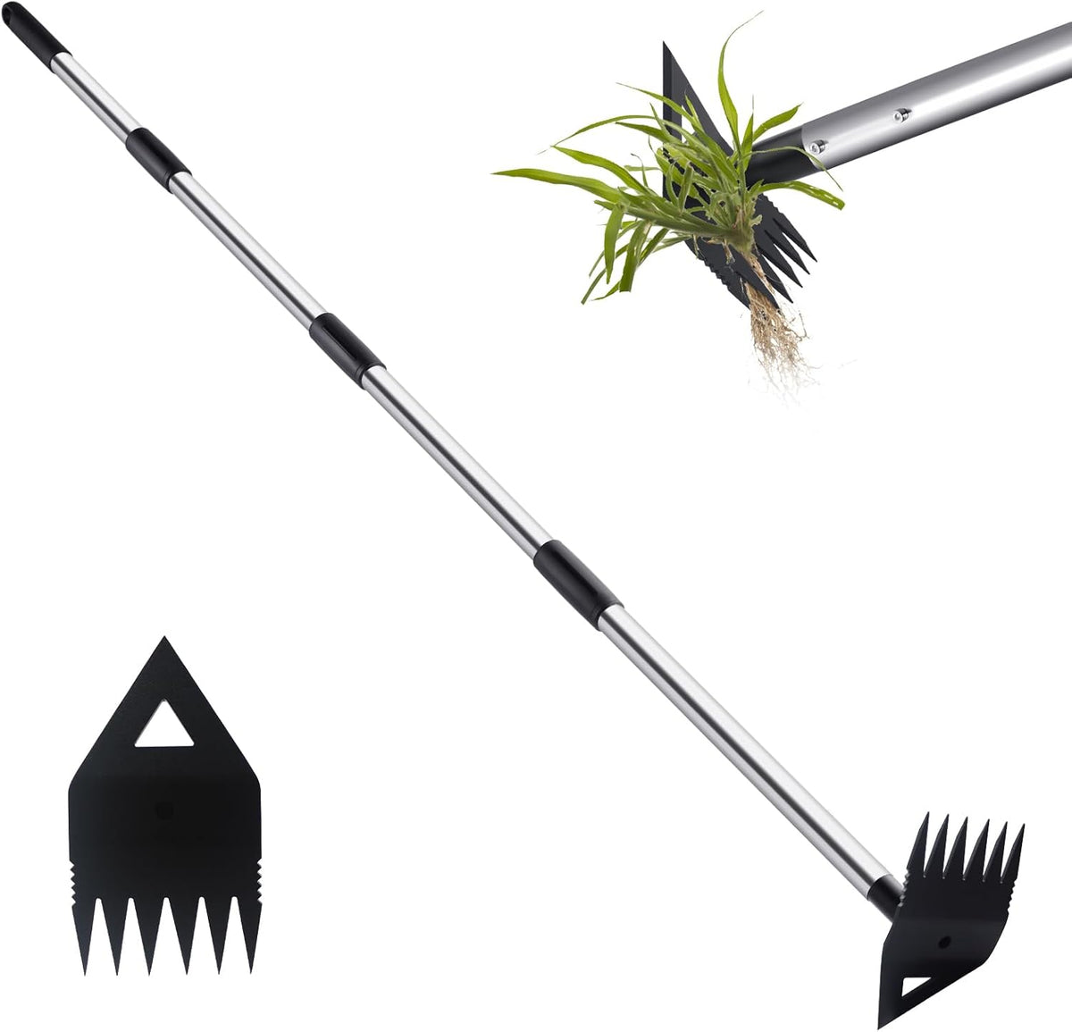 Weed Puller Tool with Long Handle, Hoe Garden Tool Weeding Rake Combo for Uprooting, Garden Hoe