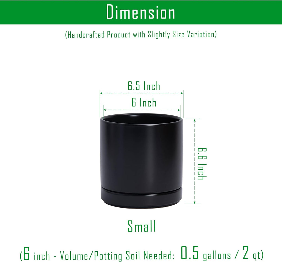 D'vine Dev 6.5 Inch Ceramic Planter Pot with Drainage Hole and Saucer, Indoor Cylinder Round Flower