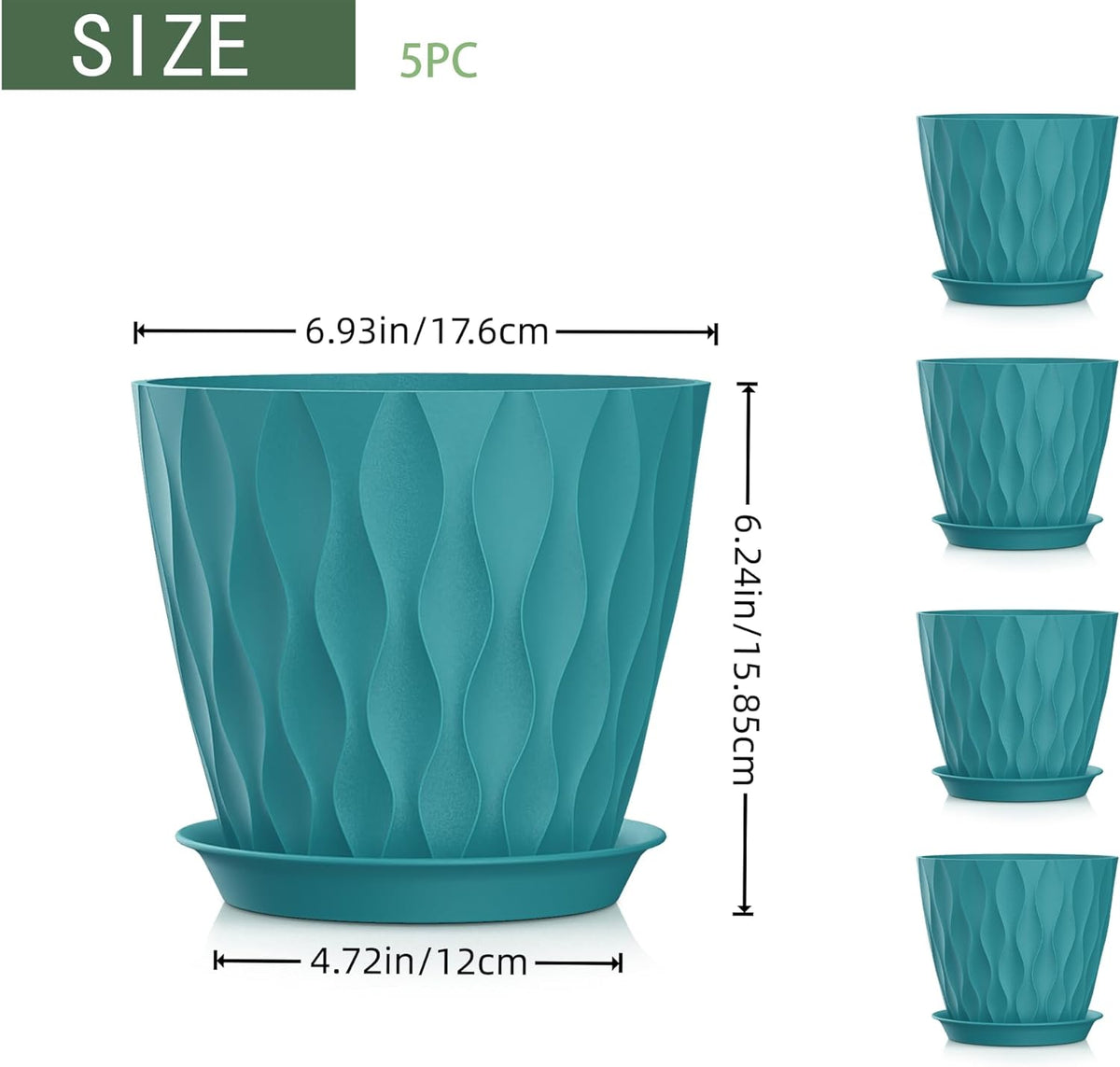 7 Inch Plant Pots 5 Pack, Flower Planters with Drainage Holes and Trays,Plastic Pots for Indoor