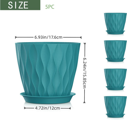 7 Inch Plant Pots 5 Pack, Flower Planters with Drainage Holes and Trays,Plastic Pots for Indoor