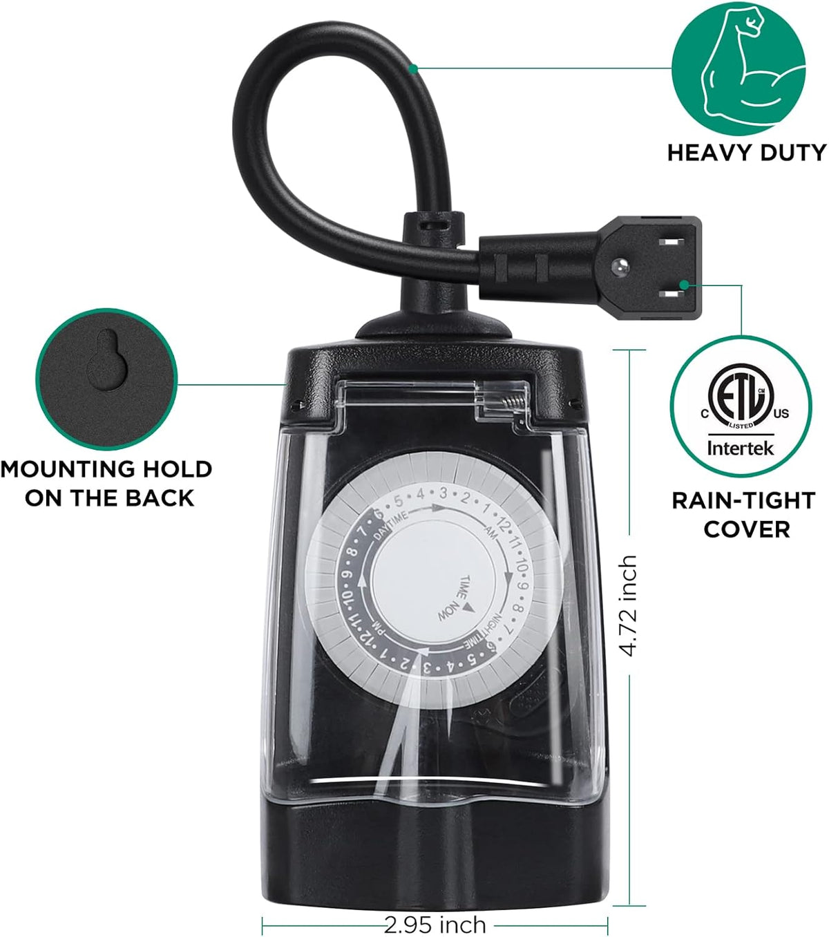 G-Homa 24 Hour Mechanical Outdoor Timer Outlet, Outdoor Timer for Lights, Waterproof, 2 Grounded