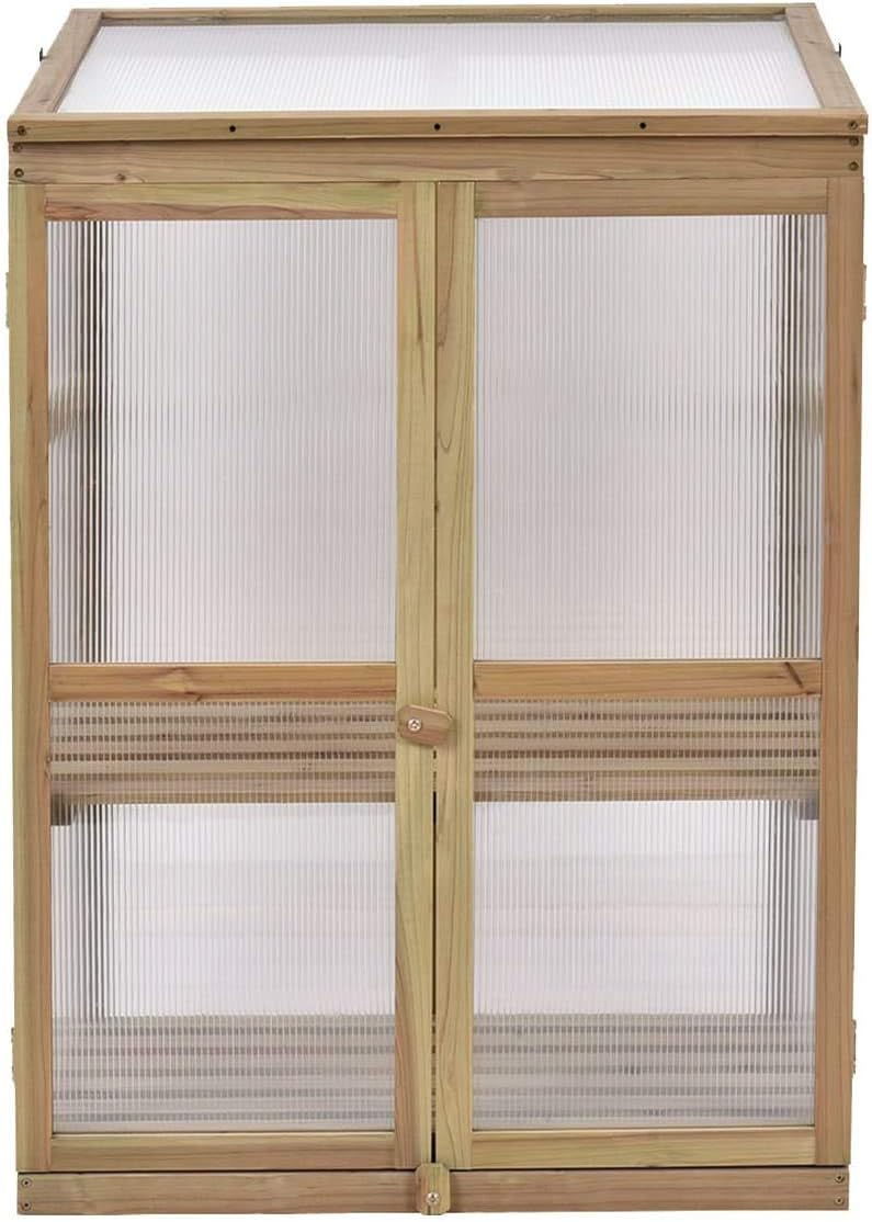 Moccha Greenhouse Wooden Cold Frame, Portable Garden Flower Planter with Removable Shelf and
