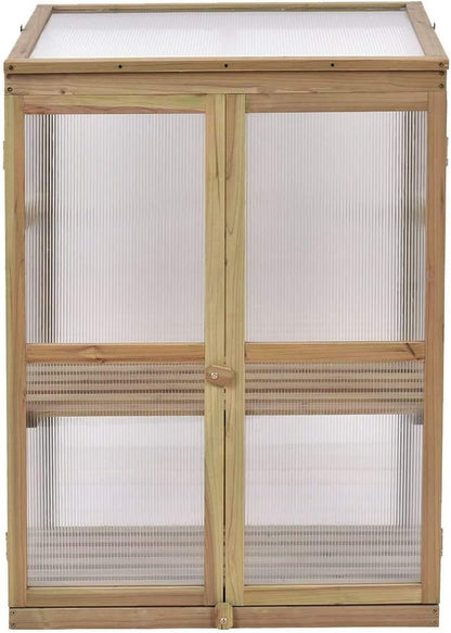 Moccha Greenhouse Wooden Cold Frame, Portable Garden Flower Planter with Removable Shelf and