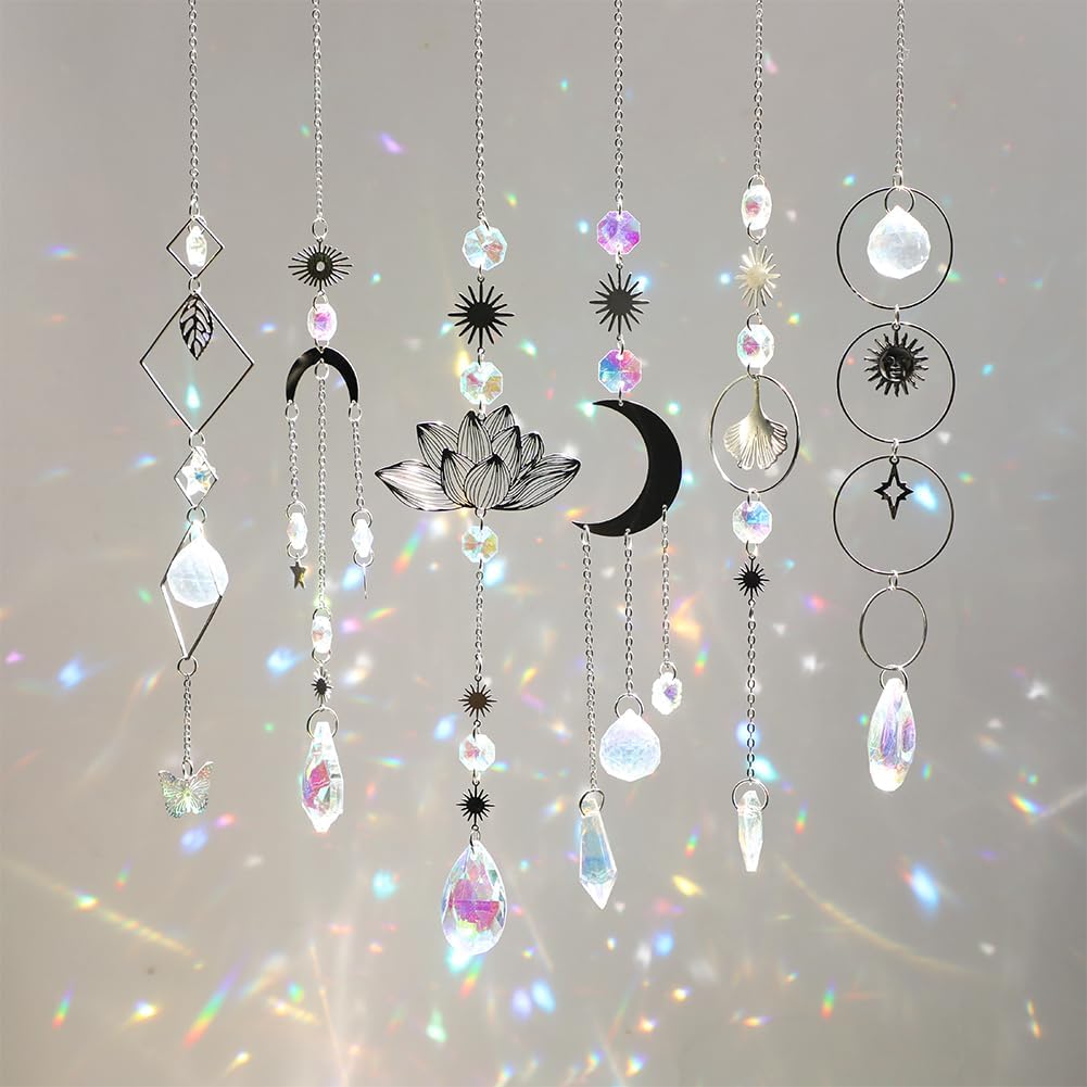 Sun Catchers, 6 Pieces Colorful Suncatchers Decorative Hanging Clear Crystal Prism Rainbow with