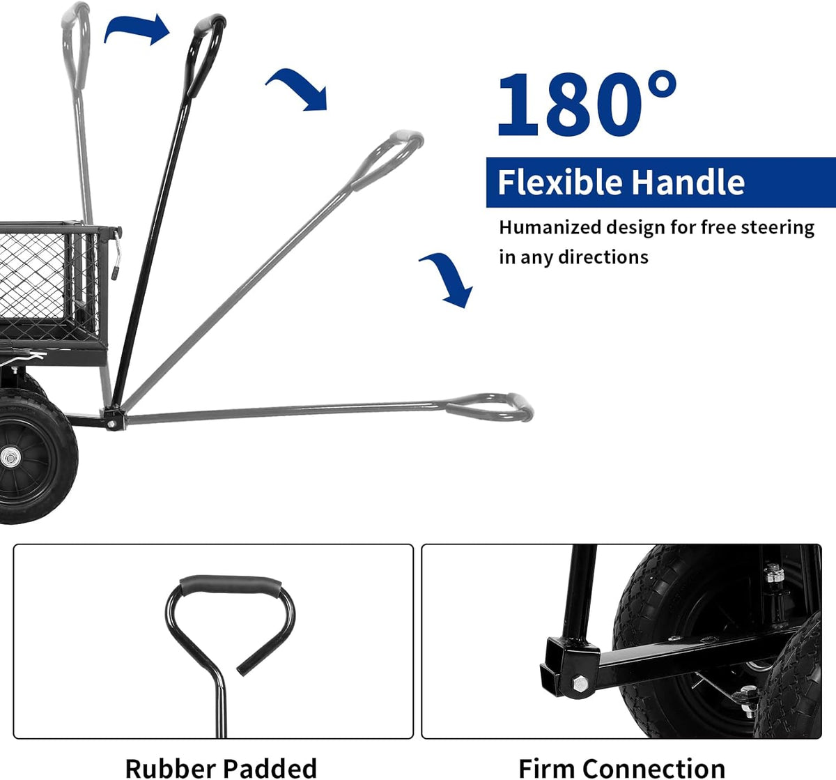 BILT HARD 400 lbs 10" Flat Free Tires Steel Garden Cart with 180° Rotating Handle and Removable
