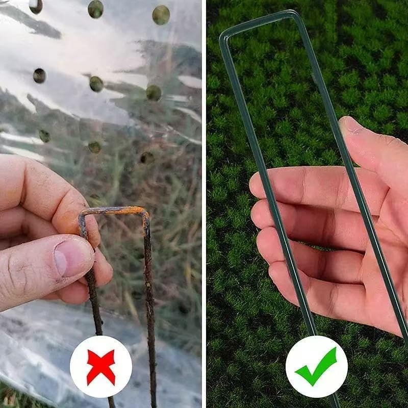 4 inch 25 Pack Green Galvanized Landscape Staples 11 Gauge Garden Stakes Pins Anti-Rust Ground
