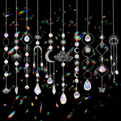 Sun Catchers, 10 Pcs Crystal Suncatcher Prism Hanging Kit with Chain Rainbow Maker Crystals Balls