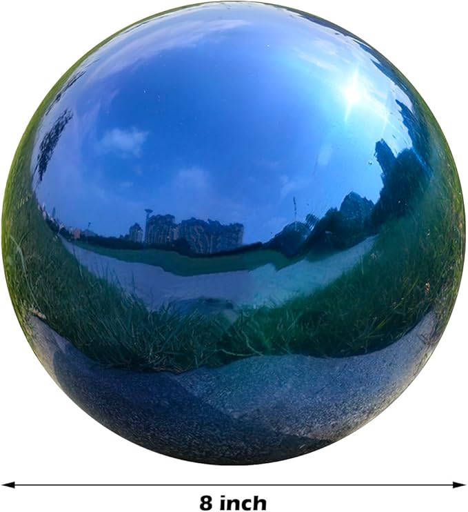 Nerien 8 Inch Gazing Ball, Stainless Steel Garden Mirror Globe, Polished Ornament Sphere, Hollow
