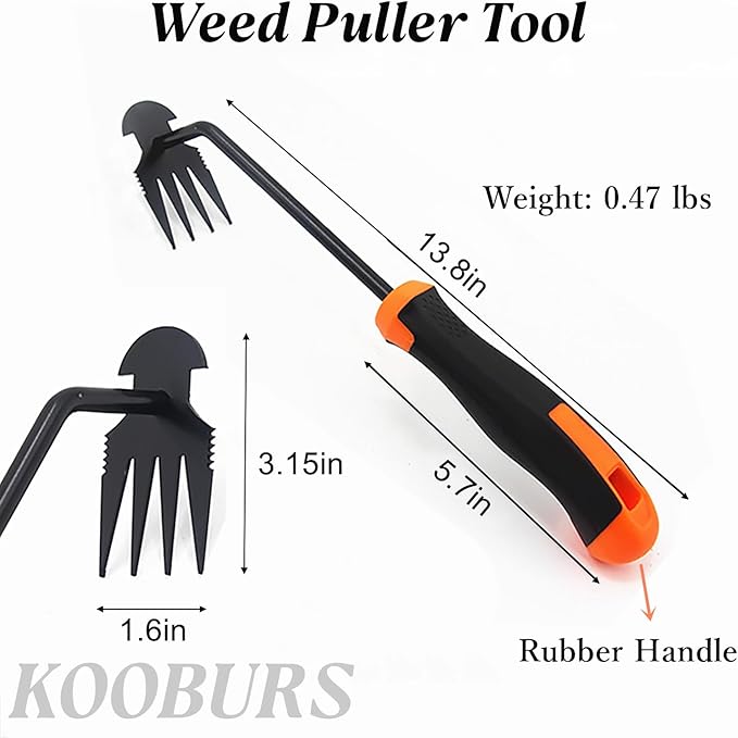 Hand Weeding Tool, Uprooting Weeder Tool Portable Garden Weed Remover with Handle, 4 Teeth