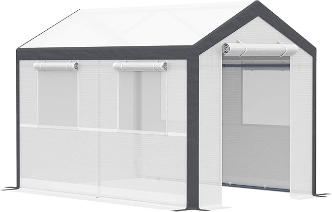 Outsunny 10' x 7' x 7' Greenhouse, Walk-in Outdoor Tunnel Green House with PE Cover, Steel Frame, 2