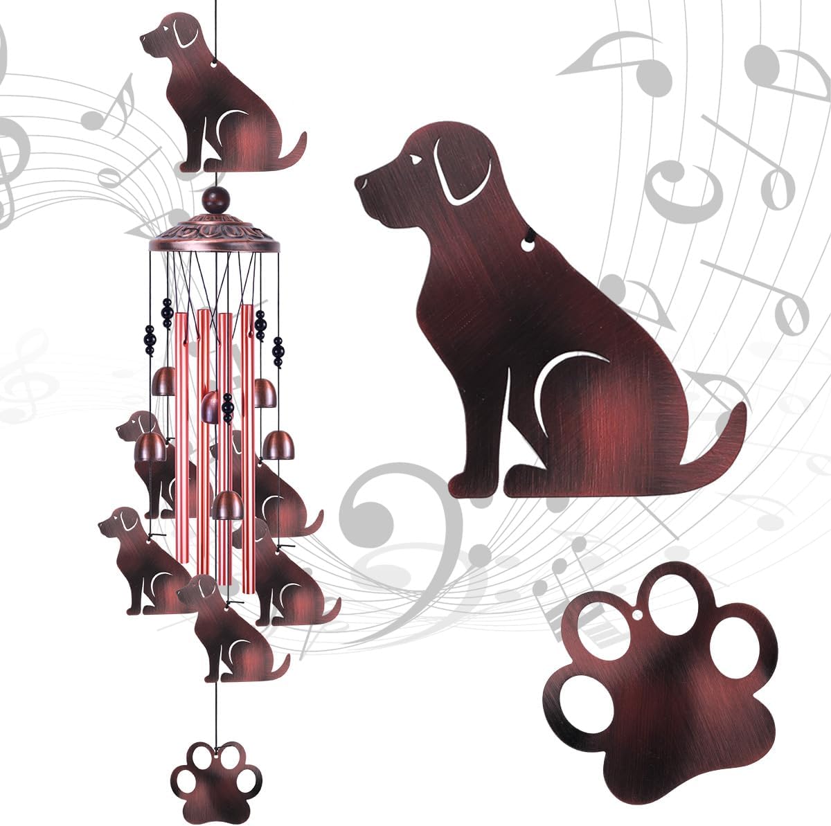 36 Inch Dogs Wind Chimes Outdoor/Indoor Decor - Metal Dog Musical Wind Bells, Mobile Romantic Dog
