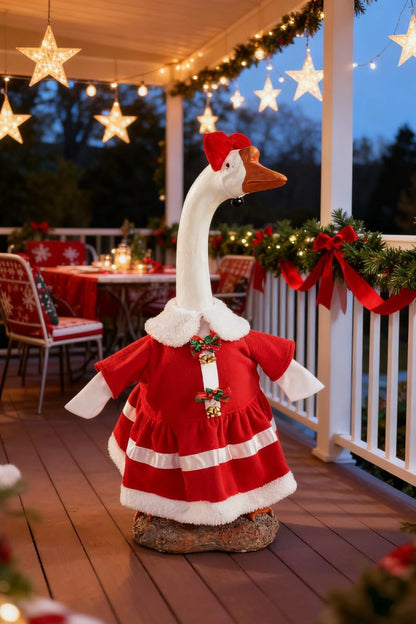 Christmas Porch Goose Outfit - 23" Goose Costume Festive Outfit for Cement Plastic Porch Goose