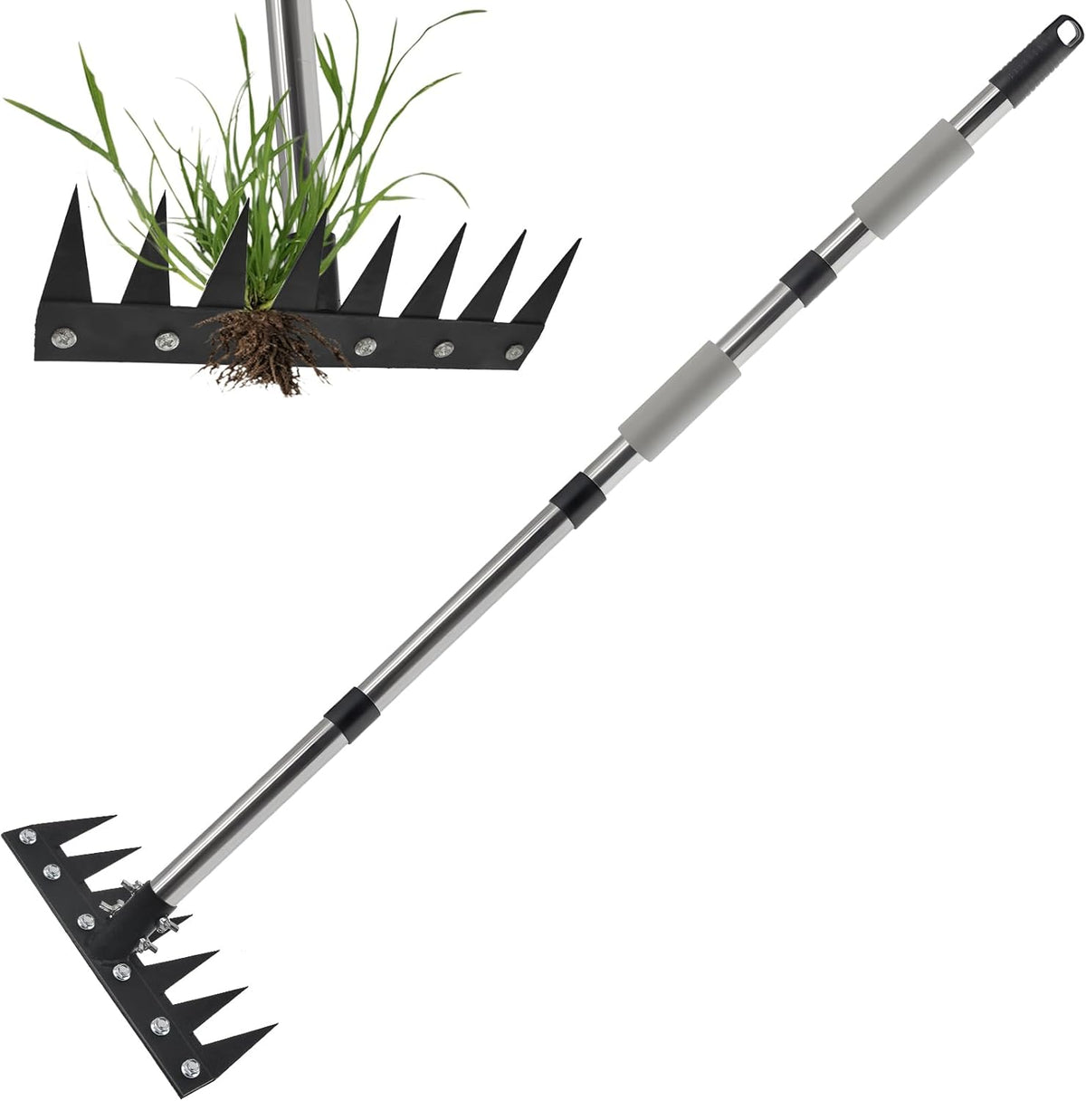 Weeding Rake Tool, Garden Weed Puller with Detachable Long Handle, 62 Inch Heavy Duty Hand Weed