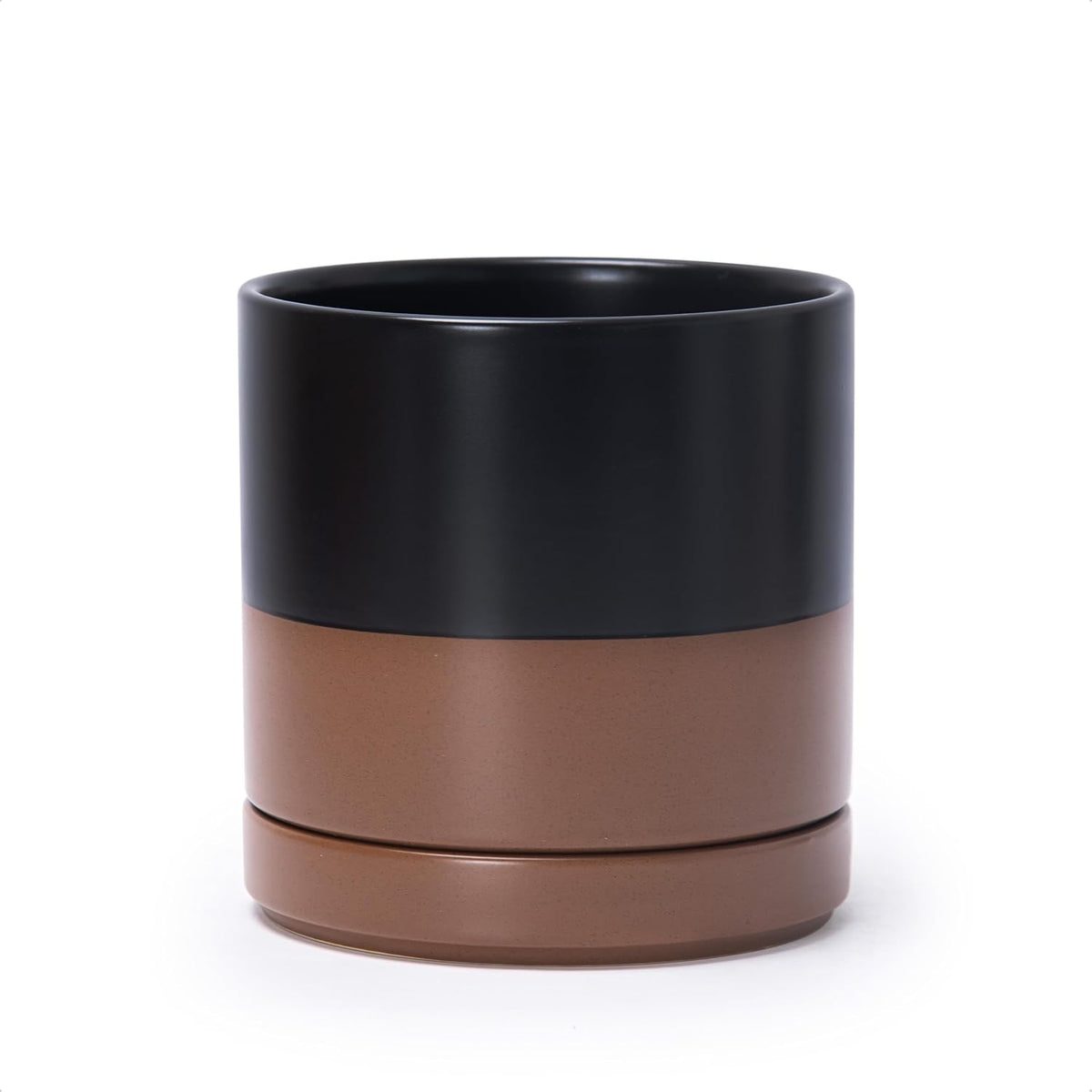 D'vine Dev 6.5 Inch Ceramic Planter Pot with Drainage Hole and Saucer, Indoor Cylinder Round