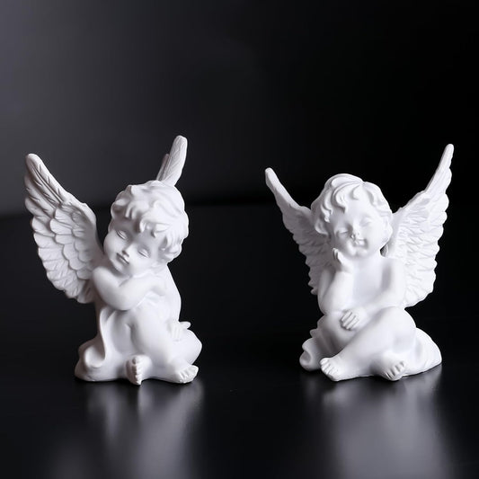 orenm 2 Pack Resin Cherubs White Angel Statue Figurine, Garden Sleeping Cherub Statue Sculpture
