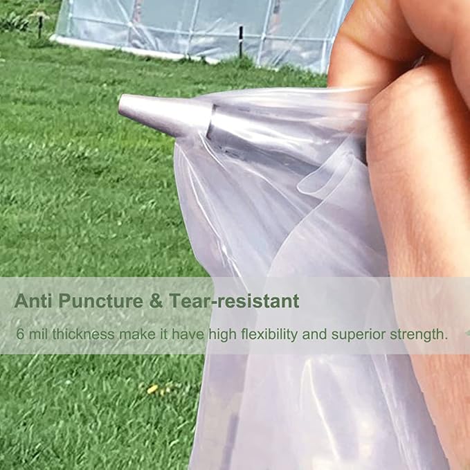 Yowlieu 2 Pcs 6.5'x 9.8' Clear Greenhouse Plastic Sheeting, 6 Mil UV Resistant Polyethylene