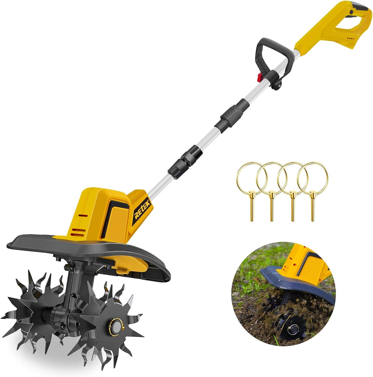 RETEK Adjustable Cordless Tiller, Compatible with Dewalt 20V Battery(Tool Only), 360RPM Electric