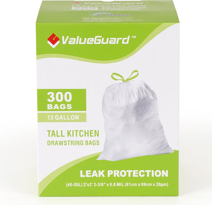 Large Trash Bag 13 Gallon Tall Drawstring 100% Post-Consumer Recycled Garbage Bag Waste Bag for