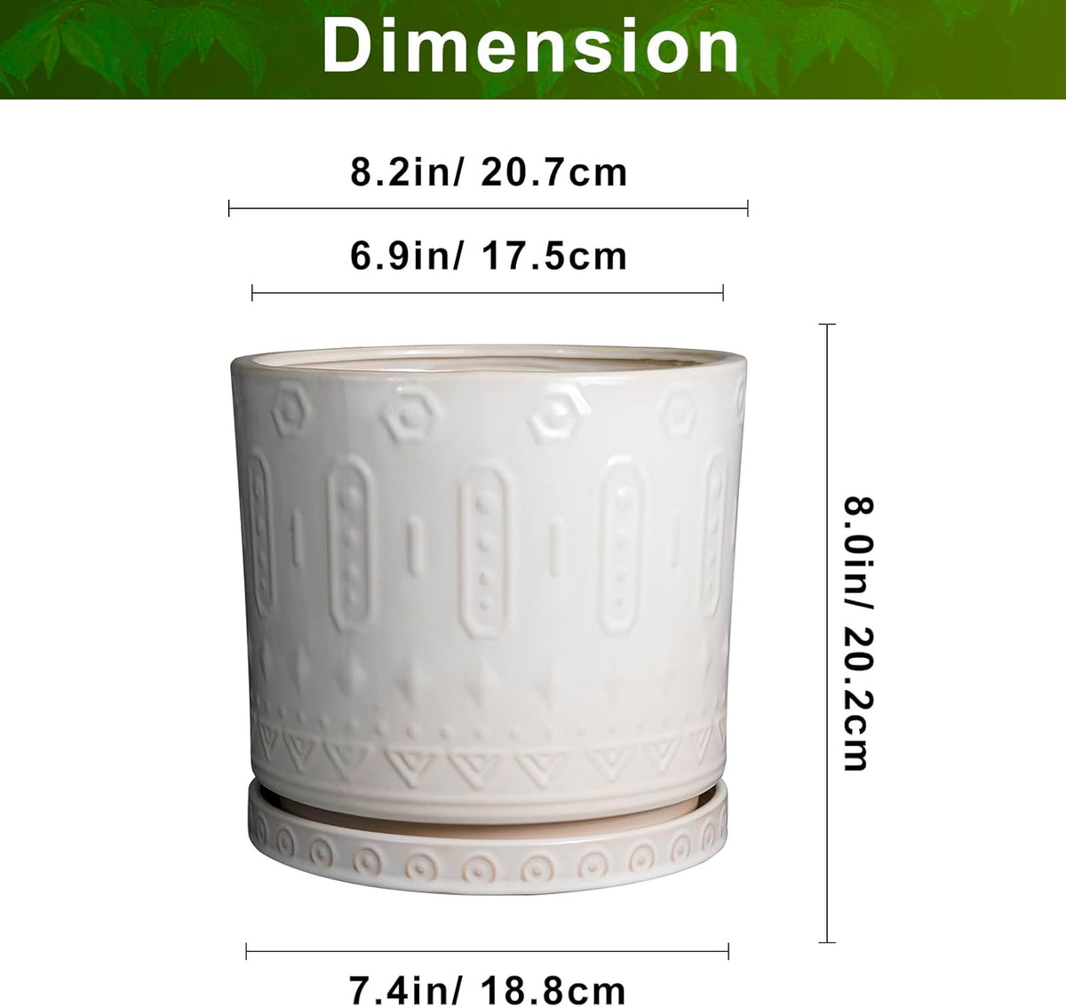 Ceramic Planter for Indoor Plants - 8 Inch Plant Pot Outdoor Flower Pot with Drainage Holes and