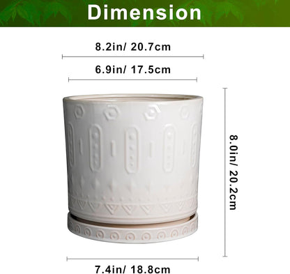Ceramic Planter for Indoor Plants - 8 Inch Plant Pot Outdoor Flower Pot with Drainage Holes and