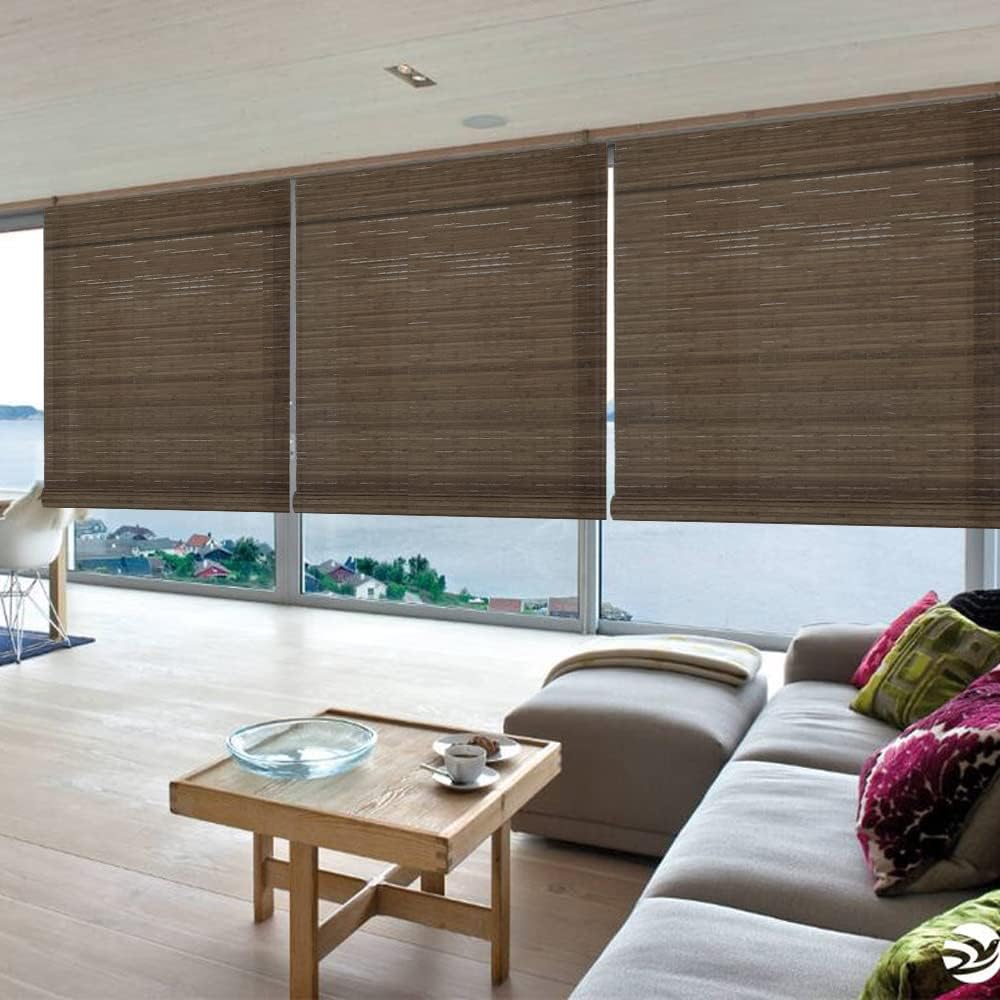 LETAU Cordless Wood Window Roller Shades, Bamboo Light Filtering Window Blinds for Indoor Home