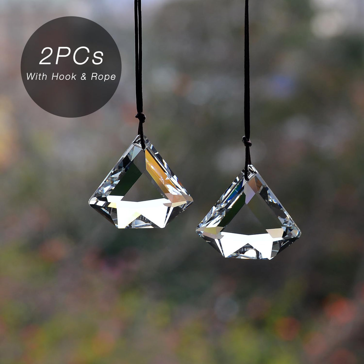 2PCS Clear Diamond Crystal Sun Catcher Prisms, STINO Hanging Suncatchers with Glass Prism, Rainbow