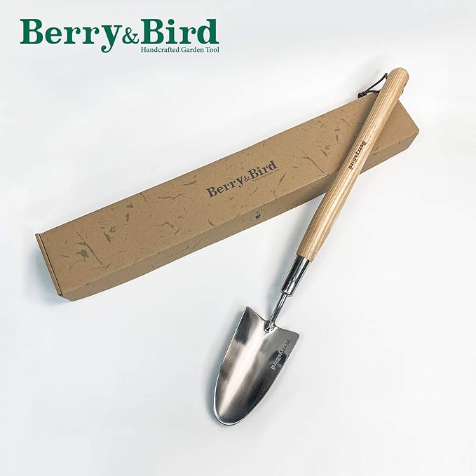 Berry&Bird Garden Trowel with Long Handle, 23.43in Stainless Steel Short Shovel with Wood Handled