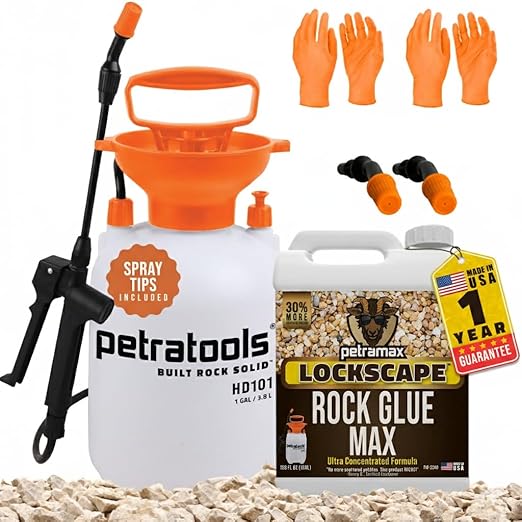 Lockscape Sticky Rock or Sticky Mulch Glue for Landscaping with Sprayer 1 Gallon, Max Rock Glue for