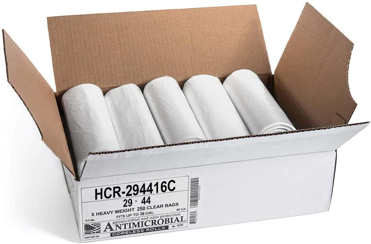 Aluf Plastics High Density Trash Bags, 26 Gallon, 250 Count, 16 Micron (eq), 29" x 44", Clear, for