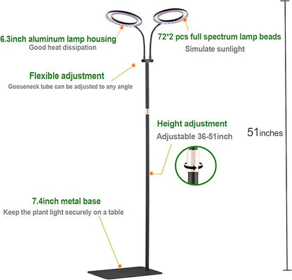 yadoker Desk Plant Grow Light for Indoor Plant, Dual-Head LED Grow Light,Height