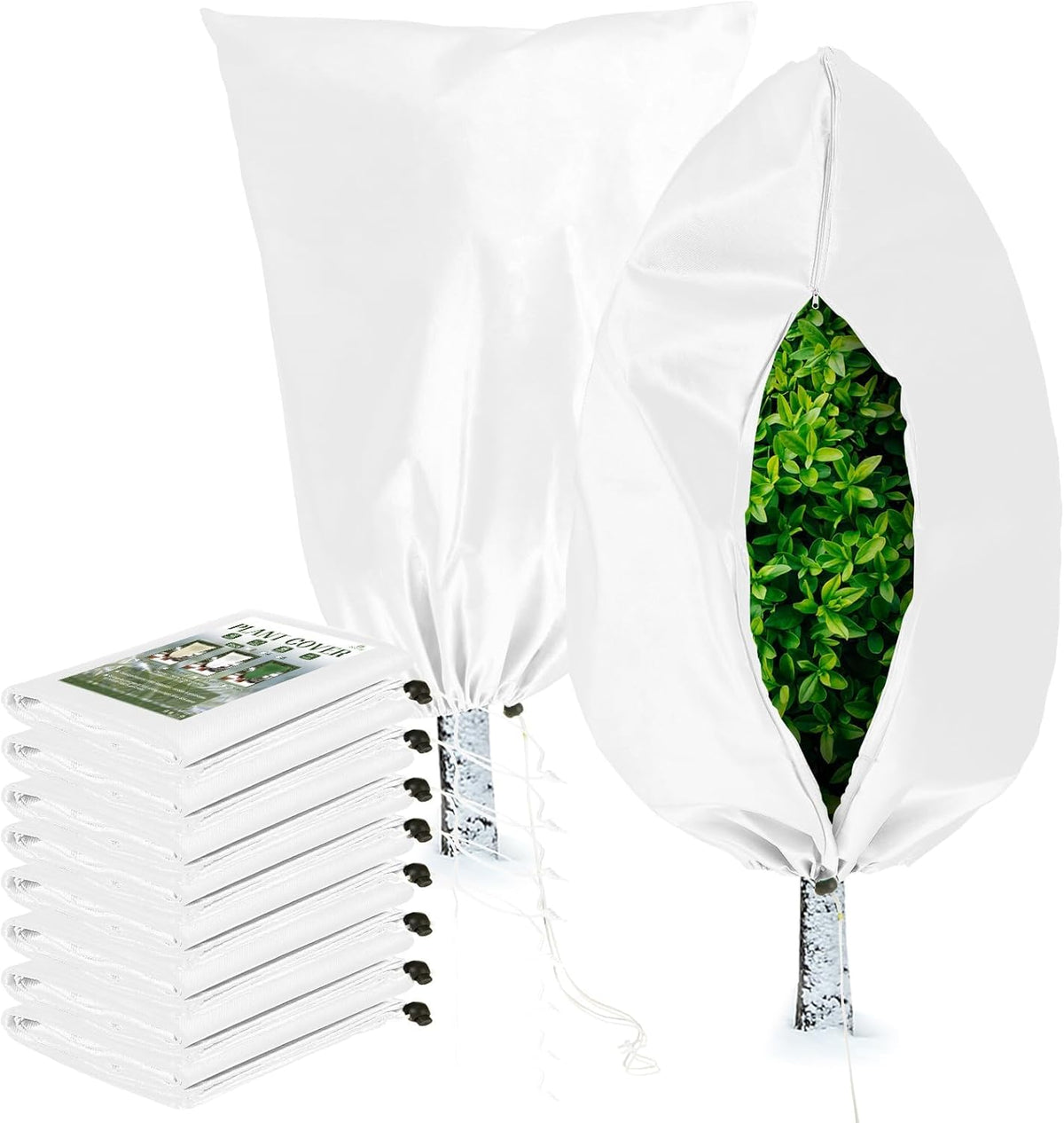 Homimp Plant Covers Freeze Protection, 8 Pack Frost Covers with Zipper Drawstring (31.5" x 47.3")
