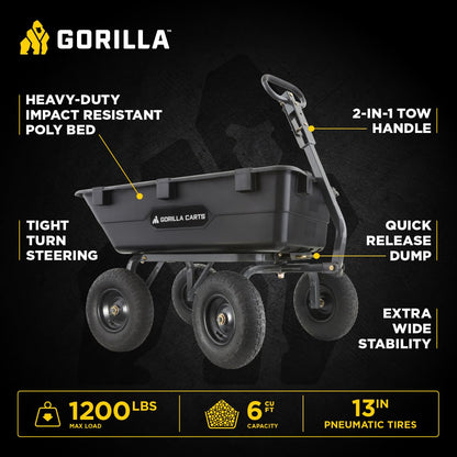 Gorilla Carts Poly Garden Dump Garden Cart with Easy to Assemble Steel Frame, Camping Wagon with