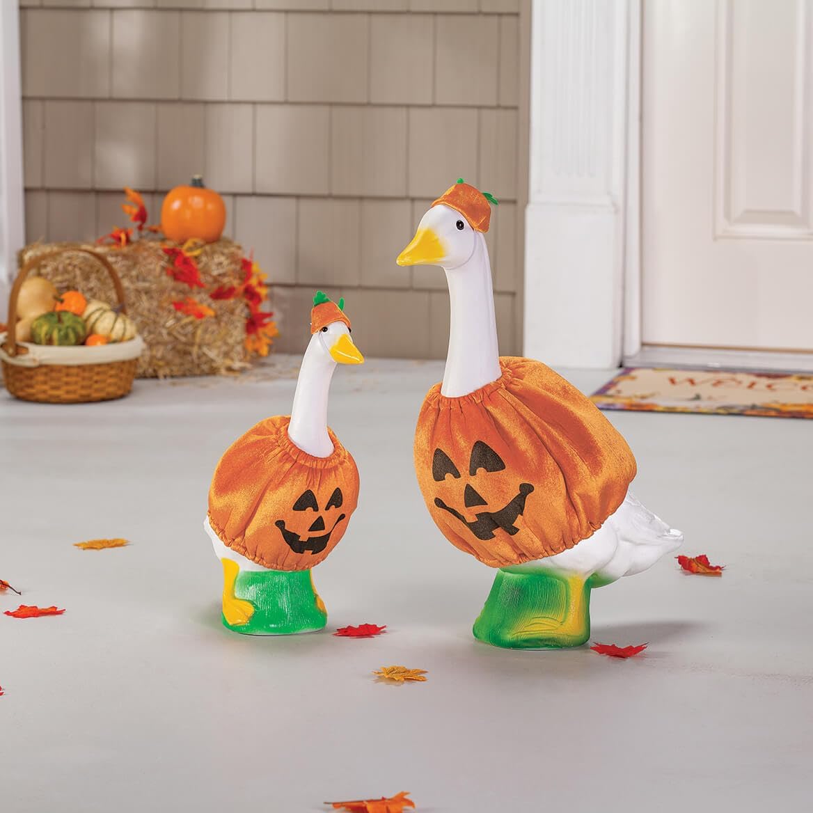Fox Valley Traders Gaggleville Goose Pumpkin Bundle, Includes One Large 23" White Goose, One Baby