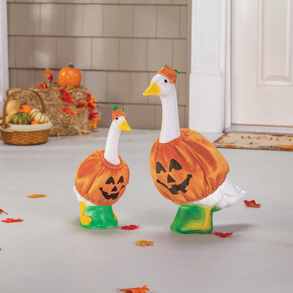 Fox Valley Traders Gaggleville Goose Pumpkin Bundle, Includes One Large 23" White Goose, One Baby