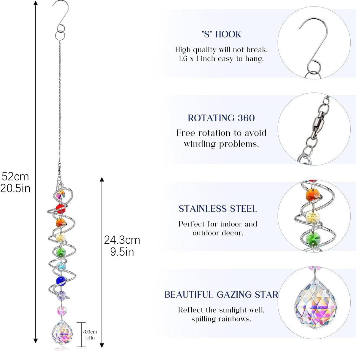 H&D HYALINE & DORA 5 Pack Sun Catchers Crystal Suncatchers for Windows Hanging Gazing Ball Spiral