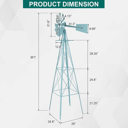 8FT Windmill for Yard Garden Decoration with Weather Vanes，Heavy Duty Outdoor Wind Mills, Large