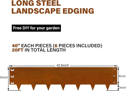Cor-Ten Steel Landscape Edging 12 Inch,20Ft 6-Pack Rust-Resistant Metal Landscape Edging,Steel